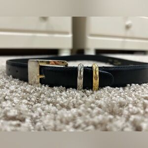 Black Leather Belt with Silver and Gold Buckle